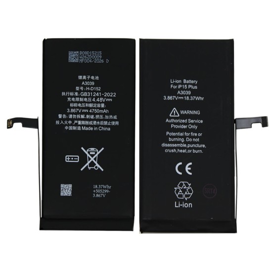 Bateria A3039 para Apple iPhone 15 Plus com Diagnóstico Não Apresenta Erros 4750mAh